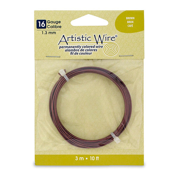 Artistic Wire, 16 Gauge / 1.3 mm Tarnish Resistant Colored Copper Craft Wire, Brown, 10 ft / 3.1 m