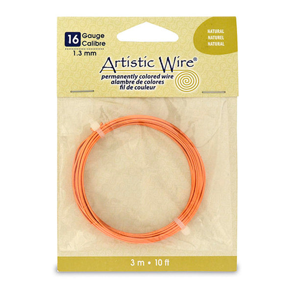 Artistic Wire, 16 Gauge / 1.3 mm Tarnish Resistant Colored Copper Craft Wire, Natural, 10 ft / 3.1 m