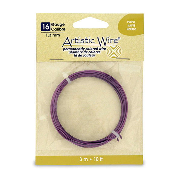 Artistic Wire, 16 Gauge / 1.3 mm Tarnish Resistant Colored Copper Craft Wire, Purple, 10 ft / 3.1 m