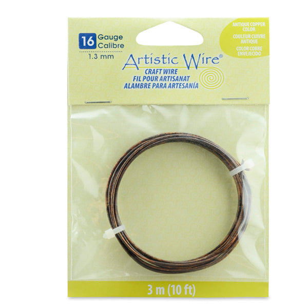 Artistic Wire, 16 Gauge / 1.3 mm Antique Copper Craft Wire, 10 ft / 3.1 m