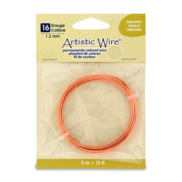 Artistic Wire, 16 Gauge / 1.3 mm Bare Copper Craft Wire, 10 ft / 3.1 m