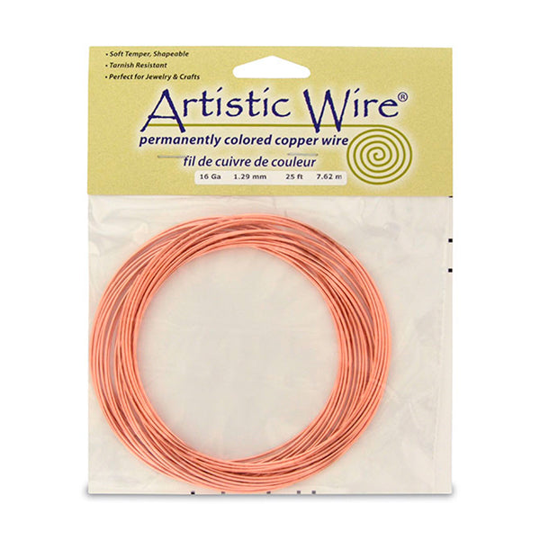 Artistic Wire, 16 Gauge / 1.3 mm Bare Copper Craft Wire, 25 ft / 7.6 m