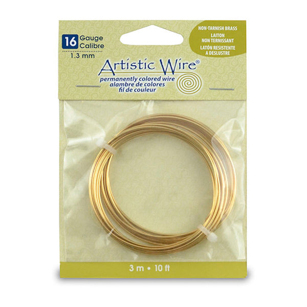 Artistic Wire, 16 Gauge / 1.3 mm Tarnish Resistant Brass Craft Wire, 10 ft / 3.1 m