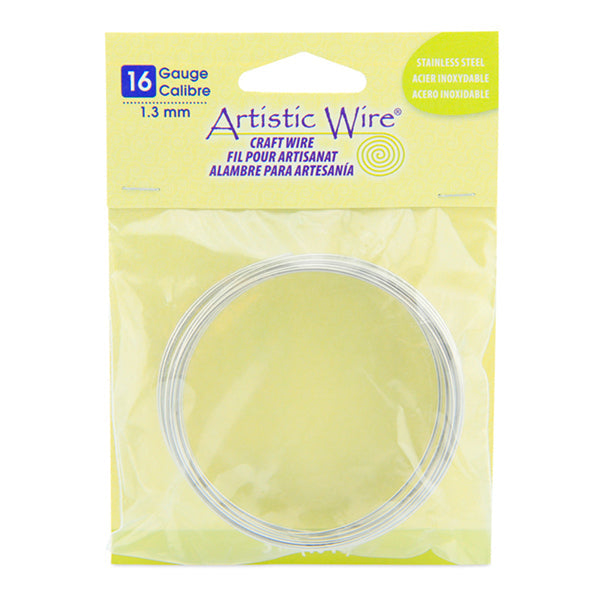 Artistic Wire, 16 Gauge / 1.3 mm Stainless Steel Craft Wire, 10 ft / 3.1 m