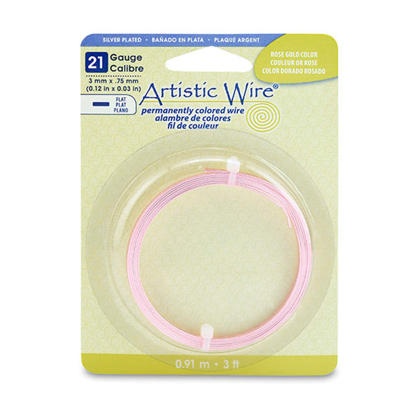 Artistic Wire, 21 Gauge, Flat, 3 mm x .75 mm / 0.12 in x 0.03 in, Rose Gold Color, 3 ft / .91 m