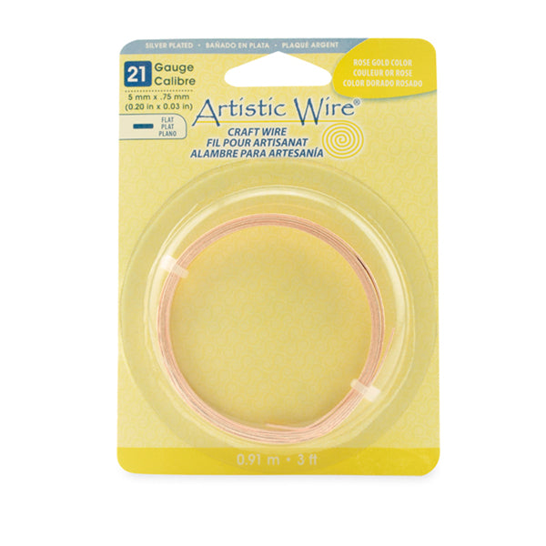 Artistic Wire, 21 Gauge, Flat, 5 mm x .75 mm / 0.20 in x 0.03 in, Rose Gold Color, 3 ft / .91 m