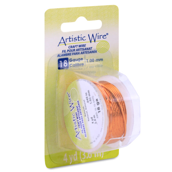 Artistic Wire, 18 Gauge / 1.0 mm Tarnish Resistant Colored Copper Craft Wire, Natural, 4 yd / 3.6 m