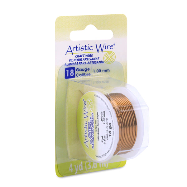 Artistic Wire, 18 Gauge / 1.0 mm Tarnish Resistant Colored Copper Craft Wire, Antique Brass Color, 4 yd / 3.6 m