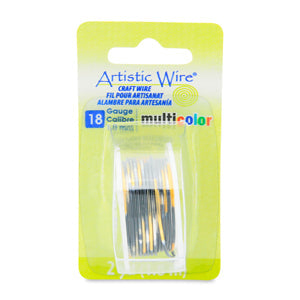 Artistic Wire, 18 Gauge / 1.0 mm Tarnish Resistant Colored Copper Craft Wire, Multicolor Silver, Gold, Black, 2 yd / 1.8 m