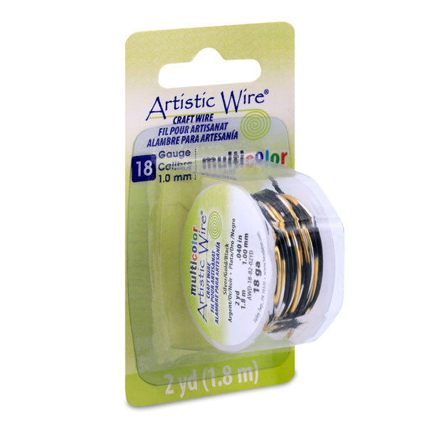 Artistic Wire, 18 Gauge / 1.0 mm Tarnish Resistant Colored Copper Craft Wire, Multicolor Silver, Gold, Black, 2 yd / 1.8 m