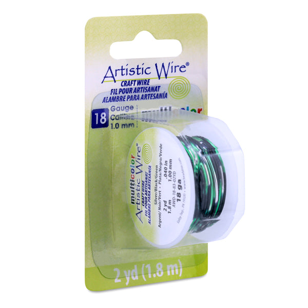 Artistic Wire, 18 Gauge / 1.0 mm Tarnish Resistant Colored Copper Craft Wire, Multicolor Silver, Black, Green, 2 yd / 1.8 m
