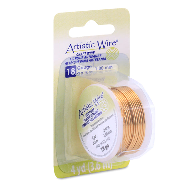Artistic Wire, 18 Gauge / 1.0 mm Tarnish Resistant Brass Craft Wire, 4 yd / 3.6 m