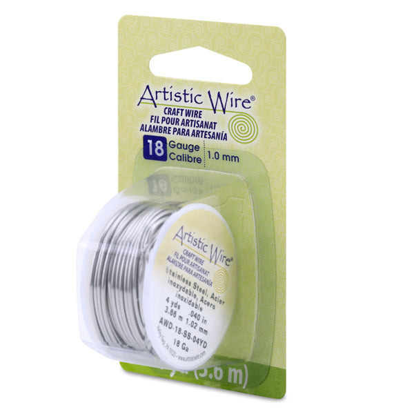 Artistic Wire, 18 Gauge / 1.0 mm Stainless Steel Craft Wire, 4 yd / 3.6 m