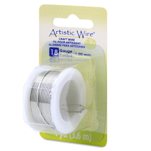 Artistic Wire, 18 Gauge / 1.0 mm Tarnish Resistant Tinned Copper Craft Wire, Silver Color, 4 yd / 3.6 m