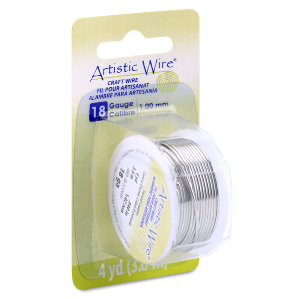 Artistic Wire, 18 Gauge / 1.0 mm Tarnish Resistant Tinned Copper Craft Wire, Silver Color, 4 yd / 3.6 m