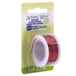 Artistic Wire, 20 Gauge / .81 mm Tarnish Resistant Colored Copper Craft Wire, Red, 6 yd / 5.5 m