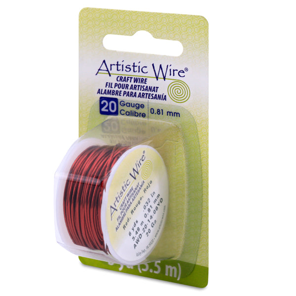 Artistic Wire, 20 Gauge / .81 mm Tarnish Resistant Colored Copper Craft Wire, Red, 6 yd / 5.5 m