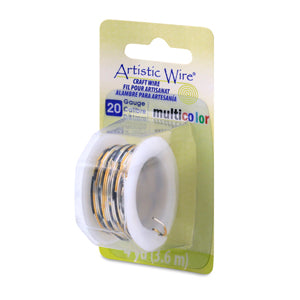 Artistic Wire, 20 Gauge / .81 mm Tarnish Resistant Colored Copper Craft Wire, Multicolor Silver, Gold, Black, 4 yd / 3.6 m
