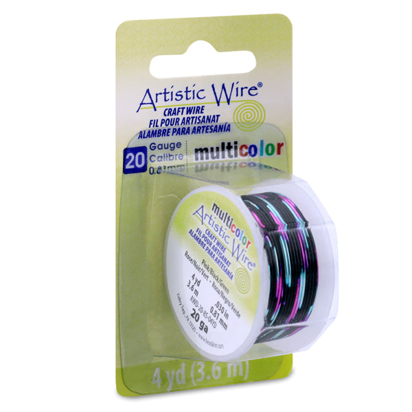 Artistic Wire, 20 Gauge / .81 mm Tarnish Resistant Colored Copper Craft Wire, Multicolor Pink, Black, Green, 4 yd / 3.6 m