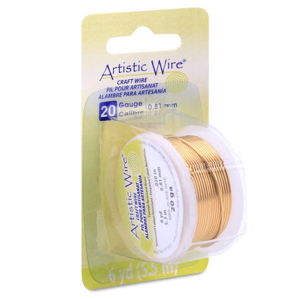 Artistic Wire, 20 Gauge / .81 mm Tarnish Resistant Brass Craft Wire, 6 yd / 5.5 m