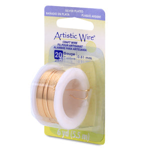 Artistic Wire, 20 Gauge / .81 mm Silver Plated Tarnish Resistant Colored Copper Craft Wire, Gold Color, 6 yd / 5.5 m