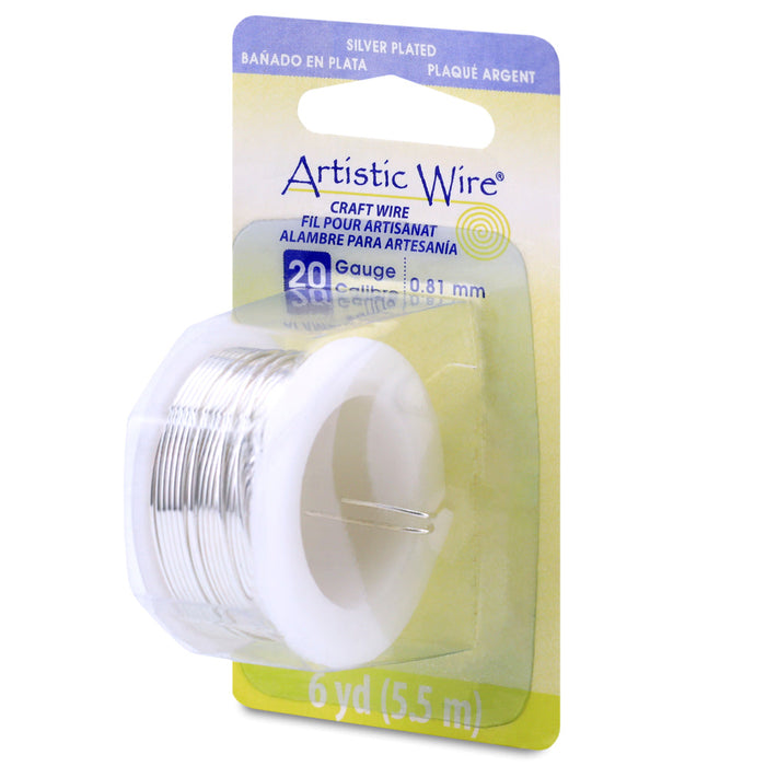 Artistic Wire, 20 Gauge / .81 mm Silver Plated Tarnish Resistant Colored Copper Craft Wire, Tarnish Resistant Silver, 6 yd / 5.5 m
