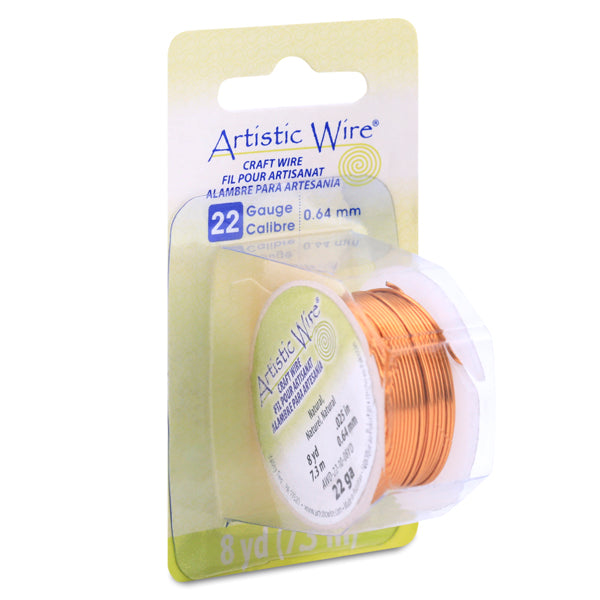 Artistic Wire, 22 Gauge / .64 mm Tarnish Resistant Colored Copper Craft Wire, Natural, 8 yd / 7.3 m