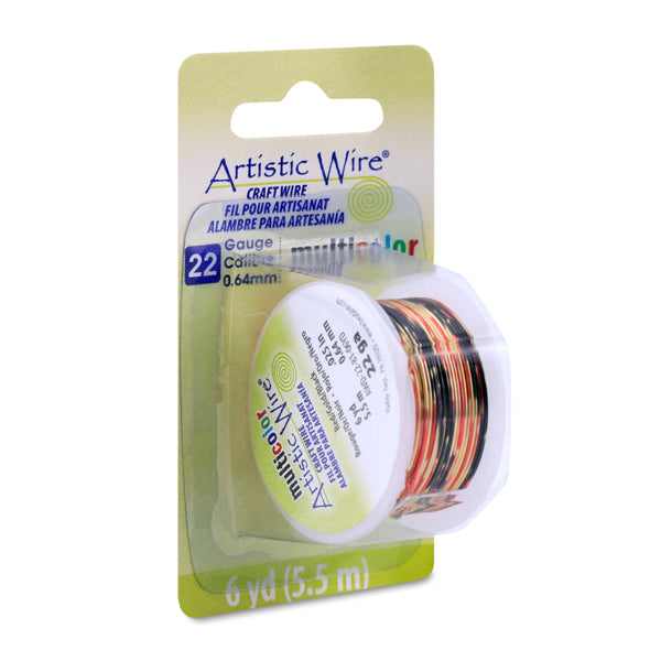 Artistic Wire, 22 Gauge / .64 mm Tarnish Resistant Colored Copper Craft Wire, Multicolor Red, Gold, Black, 6 yd / 5.5 m