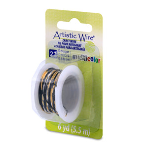Artistic Wire, 22 Gauge / .64 mm Tarnish Resistant Colored Copper Craft Wire, Multicolor Silver, Gold, Black, 6 yd / 5.5 m