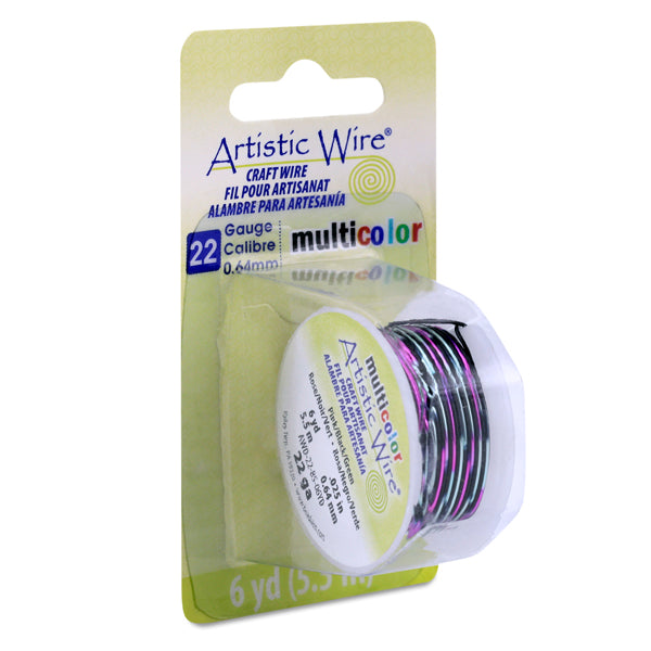 Artistic Wire, 22 Gauge / .64 mm Tarnish Resistant Colored Copper Craft Wire, Multicolor Pink, Black, Green, 6 yd / 5.5 m