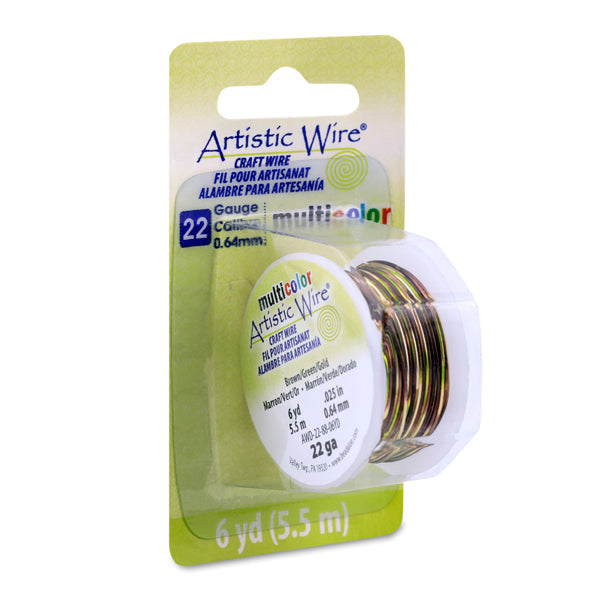 Artistic Wire, 22 Gauge / .64 mm Tarnish Resistant Colored Copper Craft Wire, Multicolor Brown, Green, Gold, 6 yd / 5.5 m