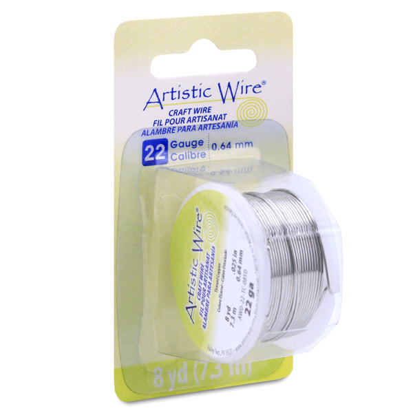 Artistic Wire, 22 Gauge / .64 mm Tarnish Resistant Tinned Copper Craft Wire, Silver Color, 8 yd / 7.3 m