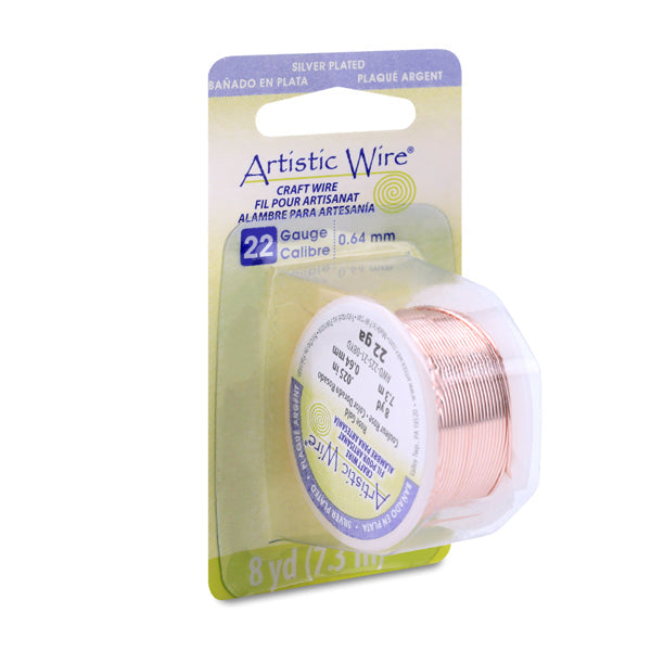 Artistic Wire, 22 Gauge / .64 mm Silver Plated Tarnish Resistant Colored Copper Craft Wire, Rose Gold Color, 8 yd / 7.3 m