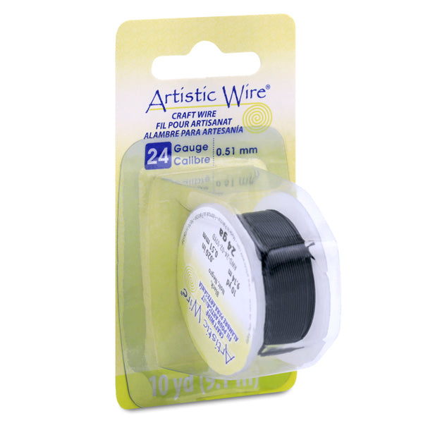 Artistic Wire, 24 Gauge / .51 mm Tarnish Resistant Colored Copper Craft Wire, Black, 10 yd / 9.1 m