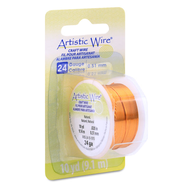 Artistic Wire, 24 Gauge / .51 mm Tarnish Resistant Colored Copper Craft Wire, Natural, 10 yd / 9.1 m