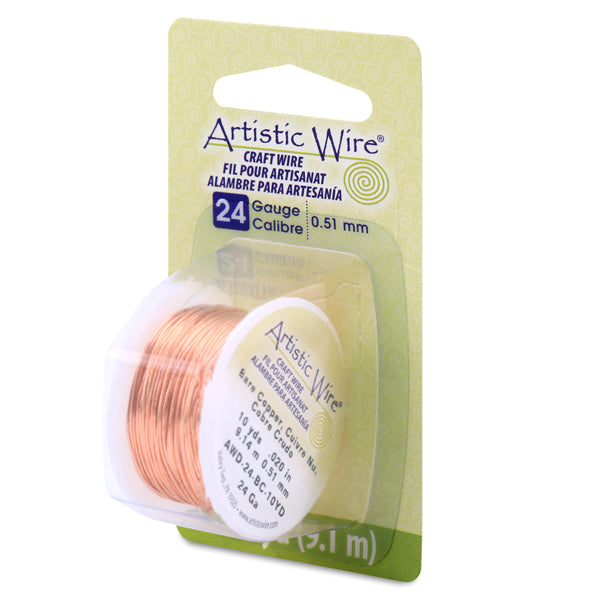 Artistic Wire, 24 Gauge / .51 mm Bare Copper Craft Wire, 10 yd / 9.1 m