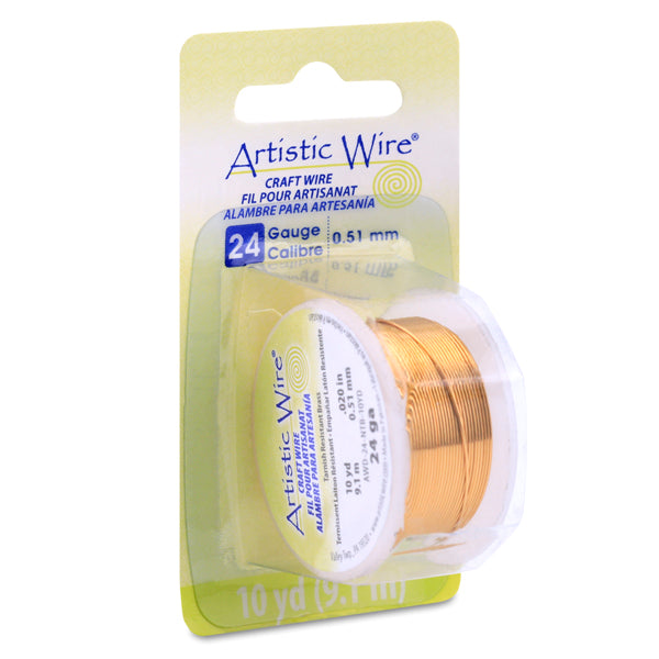 Artistic Wire, 24 Gauge / .51 mm Tarnish Resistant Brass Craft Wire, 10 yd / 9.1 m