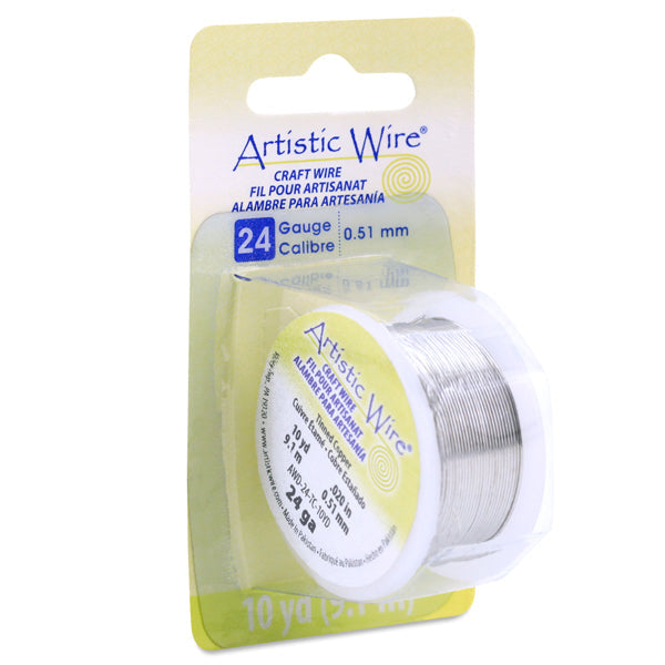 Artistic Wire, 24 Gauge / .51 mm Tarnish Resistant Tinned Copper Craft Wire, Silver Color, 10 yd / 9.1 m