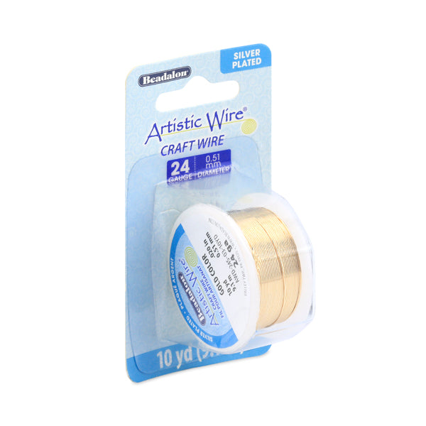 Artistic Wire, 24 Gauge / .51 mm Silver Plated Tarnish Resistant Colored Copper Craft Wire, Gold Color, 10 yd / 9.1 m