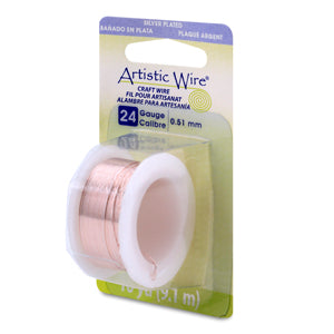 Artistic Wire, 24 Gauge / .51 mm Silver Plated Tarnish Resistant Colored Copper Craft Wire, Rose Gold Color, 10 yd / 9.14 m