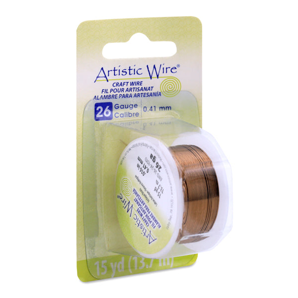 Beadalon - Artistic Wire, 26 Gauge / .41 mm Tarnish Resistant Colored Copper Craft Wire, Antique Brass Color, 15 yd / 13.7 m