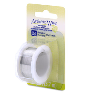 Artistic Wire, 26 Gauge / .41 mm Tarnish Resistant Tinned Copper Craft Wire, Silver Color, 15 yd / 13.7 m