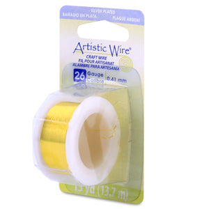 Artistic Wire, 26 Gauge / .41 mm Silver Plated Tarnish Resistant Colored Copper Craft Wire, Lemon, 15 yd / 13.7 m