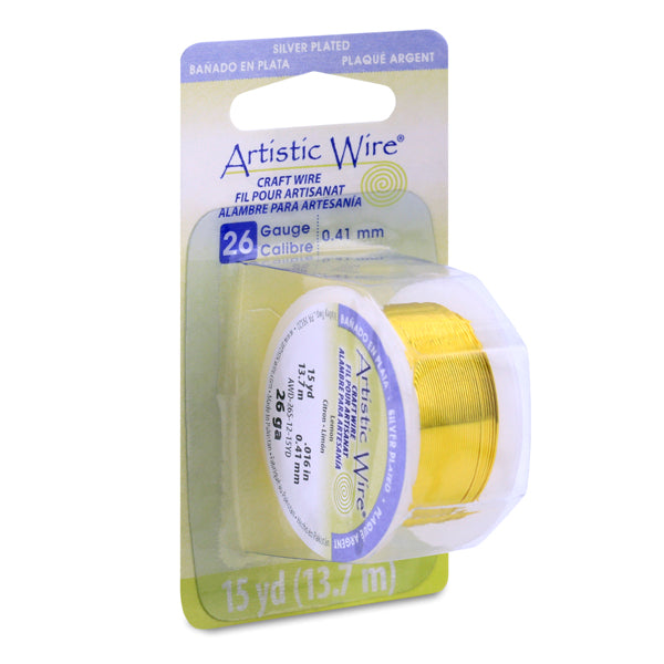 Artistic Wire, 26 Gauge / .41 mm Silver Plated Tarnish Resistant Colored Copper Craft Wire, Lemon, 15 yd / 13.7 m