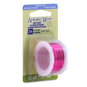 Artistic Wire, 26 Gauge / .41 mm Silver Plated Tarnish Resistant Colored Copper Craft Wire, Fuchsia, 15 yd / 13.7 m