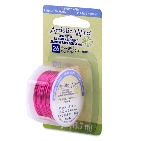 Artistic Wire, 26 Gauge / .41 mm Silver Plated Tarnish Resistant Colored Copper Craft Wire, Fuchsia, 15 yd / 13.7 m