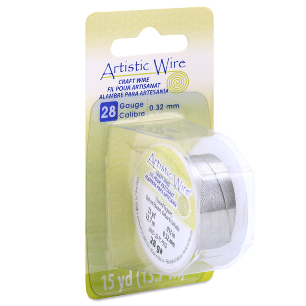 Artistic Wire, 28 Gauge / .32 mm Tarnish Resistant Tinned Copper Craft Wire, Silver Color, 15 yd / 13.7 m