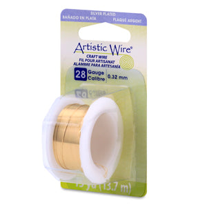 Artistic Wire, 28 Gauge / .32 mm Silver Plated Tarnish Resistant Colored Copper Craft Wire, Gold Color, 15 yd / 13.7 m