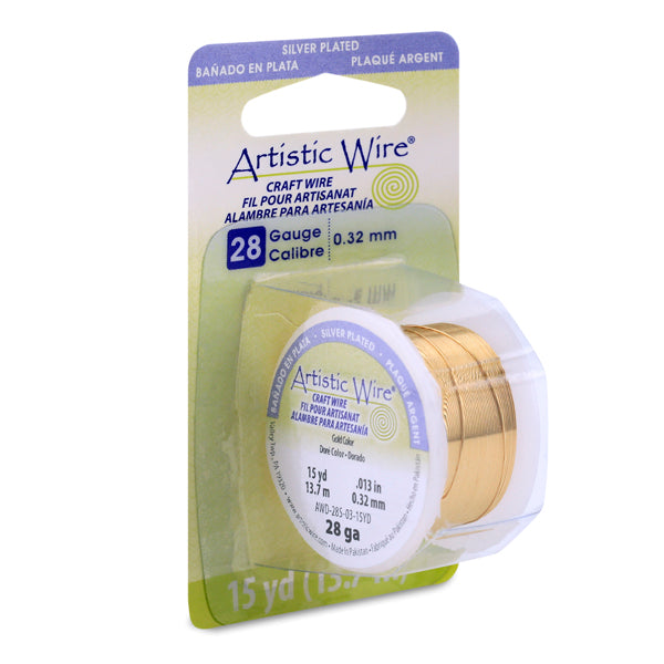 Artistic Wire, 28 Gauge / .32 mm Silver Plated Tarnish Resistant Colored Copper Craft Wire, Gold Color, 15 yd / 13.7 m