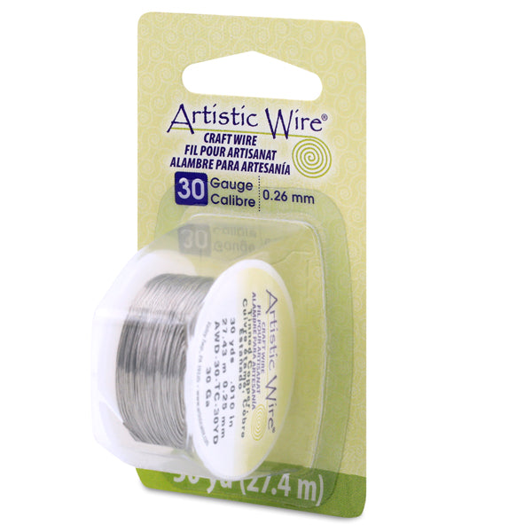 Artistic Wire, 30 Gauge / .26 mm Tarnish Resistant Tinned Copper Craft Wire, Silver Color, 30 yd / 27.4 m